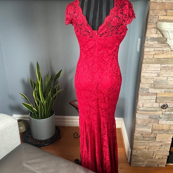 Whimsigoth Vamp Stretch Lace Maxi Gown Mermaid Fairygrunge Pinup Siren Red L - Picture 3 of 12